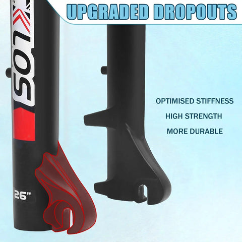 26 Inch Fat Tire Front Suspension Fork For E Bikes And Snow Beach Mountain Bikes, 180mm Travel, 135mm Hub close-up of fork dropouts