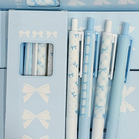 4 Pack Cute Bowknot Gel Pens Retractable 0.5mm Fine Point Black Ink Smooth Writing Office School Supplies Blue Cartoon Kawaii Pens For Women And Girls