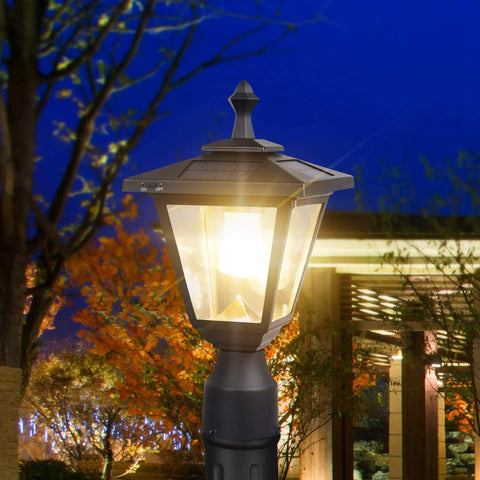 Outdoor Solar Post Lights Set Die Cast Aluminum Waterproof LED Pillar Lamps With Real Glass for patio garden