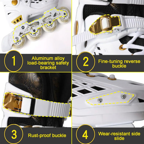 Light Up Inline Skates With Adjustable Fit For Kids And Adults, Full Glow Wheels, Aluminum Frame with safety bracket and buckles