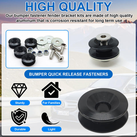 Universal Car Bumper Clips With Quick Release Tabs Heavy Duty Aluminum Bumper Fasteners Kit Black shown with parts