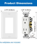 Dimensions of Thirty Pack 15 Amp Decorator Receptacle Wall Outlets 125V 1875W Non Tamper Resistant White With Wall Plate UL Listed
