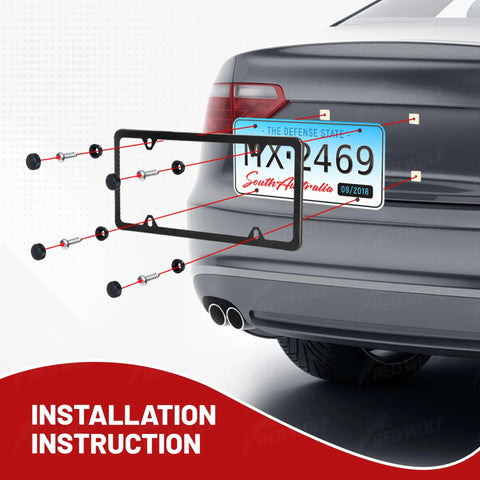 Matte Black Stainless Steel License Plate Frames For Front And Rear Mounting, Slim 4 Hole Design shown on rear of car