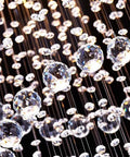 Close-up of K9 crystals on 5 Light Modern Raindrop Crystal Chandelier With Tall Height Chrome Canopy GU10 Bulb Ready LED Compatible for living room.