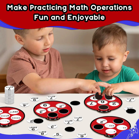 Children playing Ten Frame Math Kit For Kids, Kid Friendly Counting Games For Kindergarten with ladybug boards and tokens.