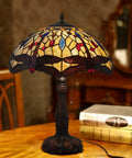 Vintage Tiffany Style Table Lamp With Red Dragonfly Stained Glass Shade 23 Inch High Two Light Bedside Lamp in living room