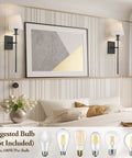 Two Pack Slim Wall Sconces With White Fabric Shades Plug In Or Hardwired Indoor Wall Lights Matte Black Bedside Lanterns
