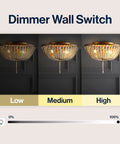 Allison 3 Light LED Flush Mount Ceiling Light With Wood Beaded Shade In Antique Gold Cream shown with dimmer switch settings.