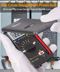 Starter-Friendly Digital Multimeter Card Tester With Auto Ranging 4000 Count displaying flip cover design in use