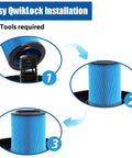 3-step installation process of 2 Pack 3 Layer VF5000 Replacement Filter For 5 To 20 Gallon Wet Dry Vacuums shown on diagram