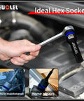 14mm Hex Impact Socket Two Pack, 1/2 Inch Drive, Lengthened Cr-Mo Steel H14 Allen Socket Adapter in use for vehicle repair