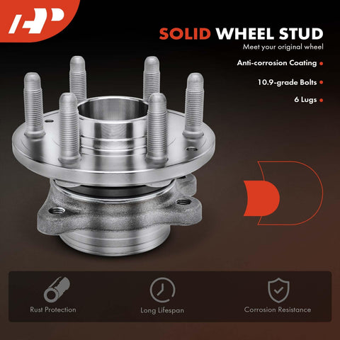 Two Front Wheel Bearing And Hub Assembly Set For Chevrolet Colorado 2015-2022 And GMC Canyon 2015-2022 6 Lug 4WD Only Replacement High Load Capacity With Durable Roller Bearing showing anti-corrosion coating and studs