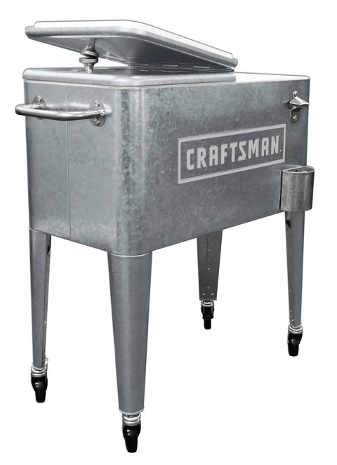 Craftsman 60-Quart Galvanized Cooler With Wheels For Outdoor Patio Porch Tailgates And Worksites Built To Last With Insulated Resin Liner