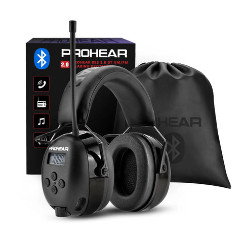 033 Upgraded Bluetooth 5.4 Hearing Protection Headphones With FM AM Radio OSHA Compliant 25dB NRR Earmuffs in black color