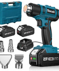 Cordless Heat Gun Kit With Two 4.0Ah Rechargeable Batteries, LED Light, 4 Nozzles, Durable Case, And Dual Temperature Settings