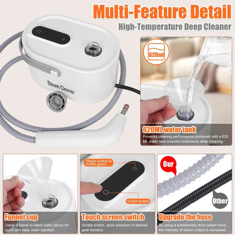 9 In 1 Handheld Steam Cleaner For Home Use Portable Steamer With High Pressure Cleaning Power Heats In 15 Seconds To 221F Two Point Six Bar Steam For Deep Grime Blast features