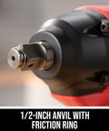 Close-up of 20V Brushless Cordless Impact Wrench Kit With 2.0Ah Battery And 60 Watt Charger, showing half inch anvil friction ring.