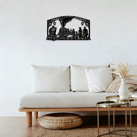 Dope Steam Train Metal Wall Art Locomotive Iron Wall Decor For Living Room Bedroom Office, Retro Train Station Scene