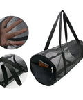 Heavy Duty Mesh Dive Bag For Gear And Sports Equipment, Foldable Duffel With Large Net Bag, side pocket detail