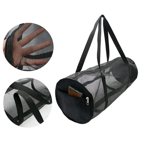 Heavy Duty Mesh Dive Bag For Gear And Sports Equipment, Foldable Duffel With Large Net Bag, side pocket detail