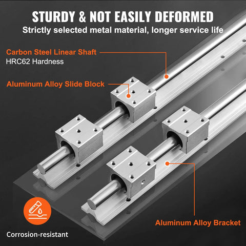 Heavy Duty Linear Rail Kit With 2 1200mm Rails And 4 SBR20UU Carriage Blocks For DIY CNC Routers And Auto Machines Smooth Glide And Precise Motion For Automated Projects showing aluminum alloy components and carbon steel linear shaft.