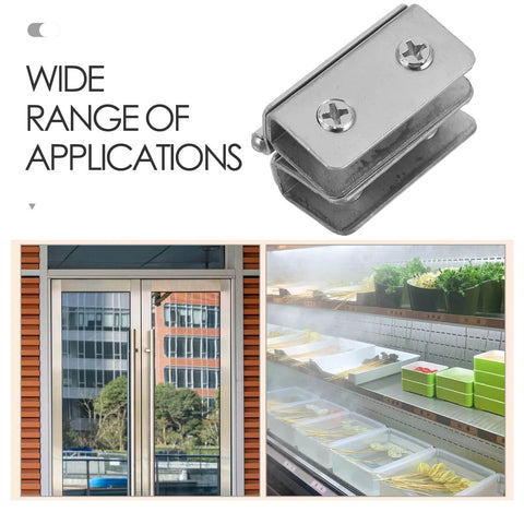 Heavy Duty Stainless Steel Glass Door Hinges 2 Pack Adjustable Cabinet Hinges For Display Cases And Wine Cabinets No Drill Double Sided Interior Door Hardware Smooth Quiet Operation
