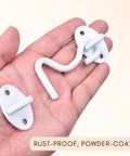 3-Inch Heavy Duty Hook And Eye Latch Set, 2 Pack With 8 Mounting Screws, White Powder Coated Stainless Steel in hand