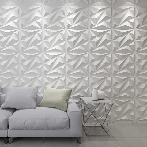 Diamond 3D PVC Wall Panels White, Easy DIY Accent Wall Decor, 19.7 Inch Square Tiles, 12 Pack Covers 32 Sq Ft, Textured Diamond Pattern