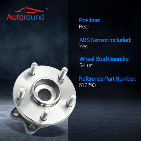 Rear Wheel Hub and Bearing Assembly Pair for Subaru Outback Legacy 2005-2009, 5-Lug, ABS, Fits Rear Axle, 512293 Replacement