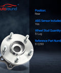 Rear Wheel Hub And Bearing Assembly 512293 For Subaru Outback Legacy 2005 Through 2009 With 5 Lugs ABS 5-lug hub shown
