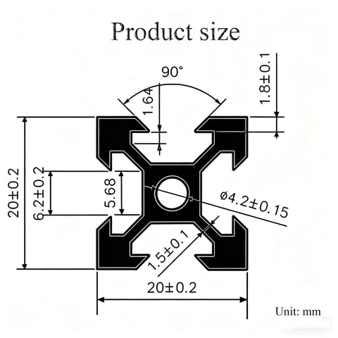 4 Pcs 300mm V Slot 2020 Aluminum Extrusion Profiles Frame Black 6063T5 Beefy Built To Last European Aluminum For Do It Yourself Projects And Custom Builds For Makers And Pro Builders. 20x20 mm profile diagram