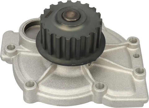 Thinking Process: silver metal engine water pump with black pulley, rear angle, for Toyota and Lexus timing kit repair