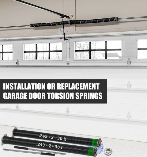 Heavy Duty Pair Garage Door Torsion Spring Set 0.243 Inch Wire, 2 Inch ID, 30 Inch Length, installed on a sectional door.