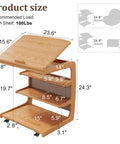 C Shaped Rolling Side Table With Wheels Solid Wood 4-In-1 Adjustable Desktop showing dimensions and shelf weight capacity