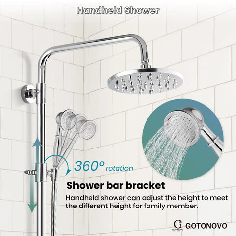 Eight Inch Rainfall Showerhead With Exposed Faucet Set 3 Function Shower System With Easy Install Tub Spout And Double Cross Handles