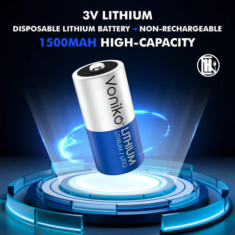 High Capacity Cr123A 3V Lithium Battery 6 Pack Heavy Duty Non Rechargeable Cells with 1500mAh for power needs.