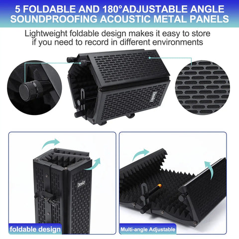 Pro Grade Microphone Isolation Shield With Pop Filter And Tripod Stand Foldable Studio Shield with adjustable metal panels