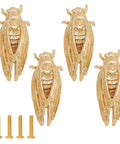 Sweet Cicada Style Golden Brass Cabinet Knobs Four Pack for kitchen upgrade, heavy duty alloy drawer pulls, insect design, 1.87 inches long.