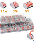 Straight Up Quick Install Terminal Block Wire Connectors 55 Piece Fast Push Lever, 2Pin, 3Pin, 5Pin options in storage box.