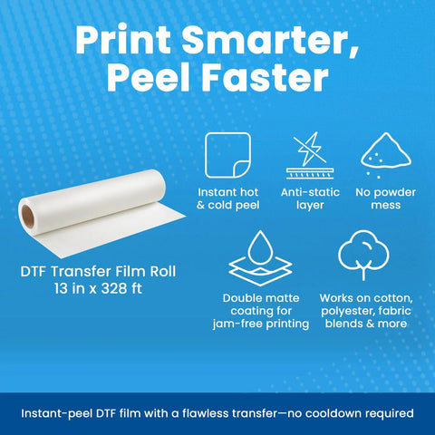Transfer Film Roll For All Fabrics 13 Inch Wide By 328 Feet A3 Plus Premium PET Film With Double Matte Anti Static Finish