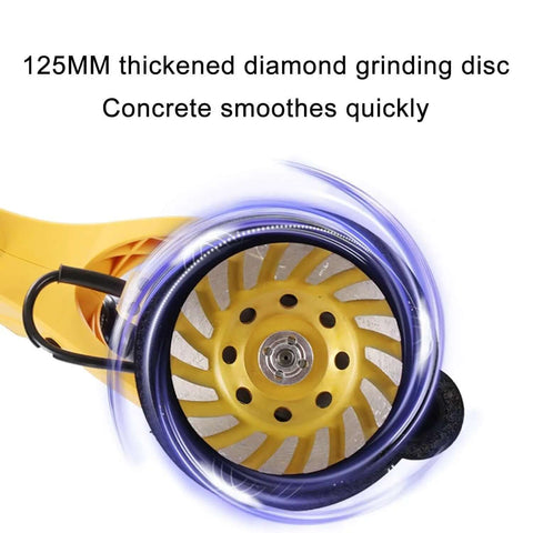 Badass Electric Concrete Surface Planer Angle Grinder 125mm 1600W High Performance Power Tool shows diamond grinding disc in action.