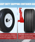 Two Pack Shipping Container Wheels With Eight Lug Configuration And Axle Ratchet Tie Down System for moving empty containers