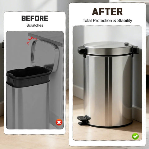 Six-pack grey adhesive-backed trash-can wall bumper protectors for round and square cans