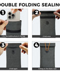 Go Dark Faraday Bags For Phones 2 Pack Signal Blocking Case showing step-by-step folding instructions for sealing.