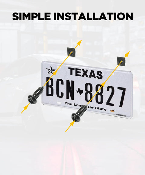 Heavy Duty Black Stainless Steel License Plate Screws With Tamper Proof Anti Theft Hardware And Nylon Inserts For Cars And Trucks Keeps Your Plates Locked Down Tight While Including A Dedicated Quick Install Tool To Get It Done Right, securing a Texas license plate.