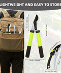 Heavy Duty Loppers For Tree Trimming With Gear Technology And Labor Saving Pruning Shears Alloy Steel Blade With Teflon Coating Cuts Up To 1.3 Inch Branches Durable Garden Tree Clippers shown alongside backpack for easy storage, including size measurements.