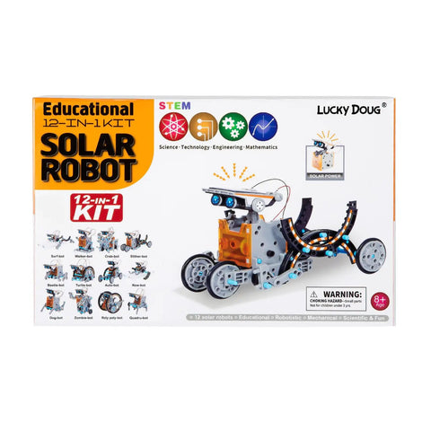 12 In 1 Solar Power Robot Kit For Kids Aged 8 To 13, STEM Building Toy Set box front with robot model illustration