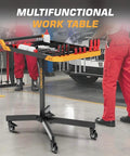 Adjustable Height Mobile Work Table With Rolling Tool Cart And Drills Storage, Heavy Duty Metal Mechanic Workbench On Wheels