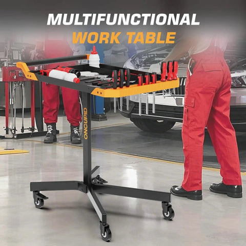 Adjustable Height Mobile Work Table With Rolling Tool Cart And Drills Storage, Heavy Duty Metal Mechanic Workbench On Wheels