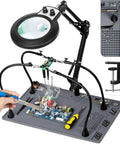 Helping Hands Soldering Station With Silicone Mat, 30x And 10x LED Magnifying Glass With Light, 4 PCB Arms, magnifier lamp in use